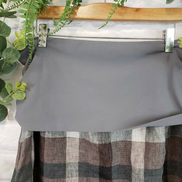 Elemente Clemente Skirt Linen Circle Taupe Plaid - Picture 3 of 6